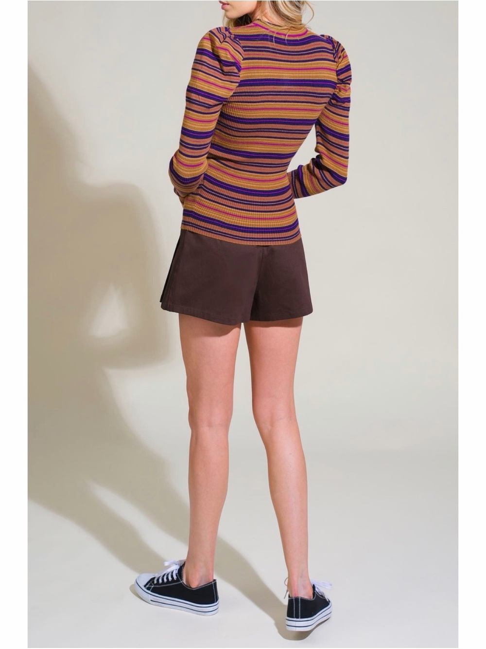 NWT-Flying Tomato Striped Puff-Sleeve Ribbed Top in Mustard & Purple - Picture 4 of 6
